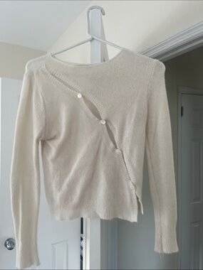 Asymmetric Cream Button-Front Women's Sweater